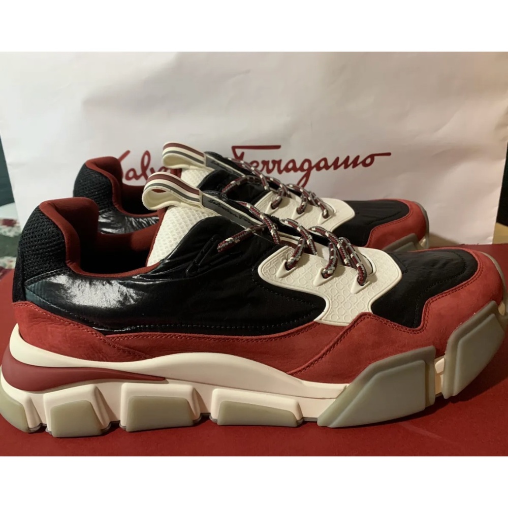 Salvatore Ferragamo BOOSTER 8 Men’s  Sz 14 M sneakers White Red LOGO SUEDE